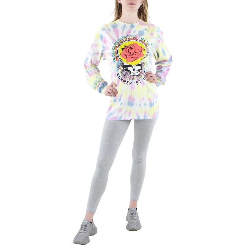 Junk Food Womens Grateful Dead Cotton Tie-Dye Graphic T-Shirt V-Neck T-Shirt Long Sleeve Cotton