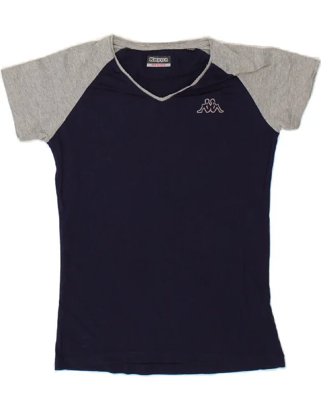 KAPPA Womens T-Shirt Top UK 12 Medium Navy Blue Colourblock Cotton Oversized T-Shirt Spandex breathable