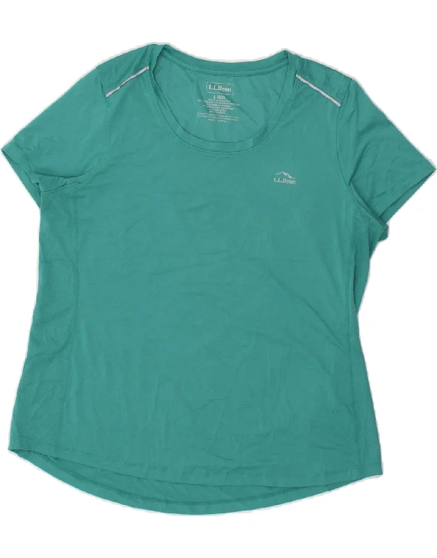 L.L.BEAN Womens T-Shirt Top  UK 16 Large Green Polyester Rayon Velvet Corduroy