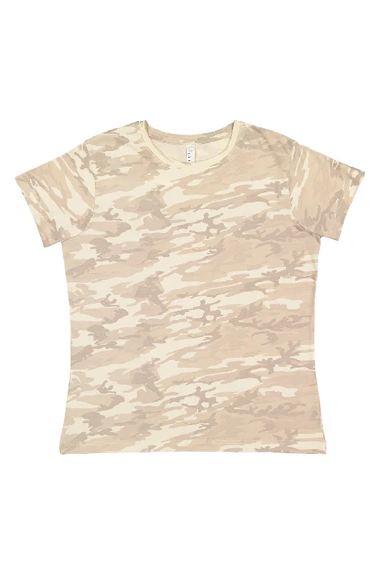 LAT Womens Fine Jersey Short Sleeve Crewneck T-Shirt - Natural Camo Hooded Caped Shawl Collar