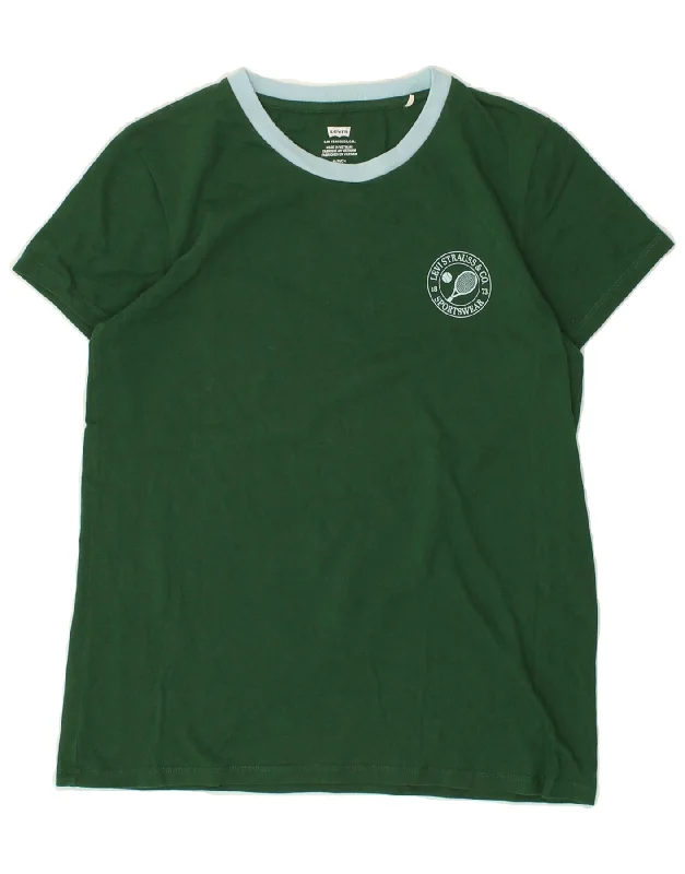 LEVI'S Womens T-Shirt Top UK 10 Small Green Cotton Chenille Fabric Brocade Fabric Lace Fabric