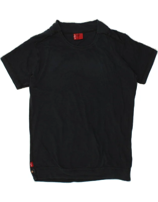 LEVI'S Womens T-Shirt Top UK 14 Large Navy Blue Cotton Fleece Fabric Down Fabric Feather Fabric