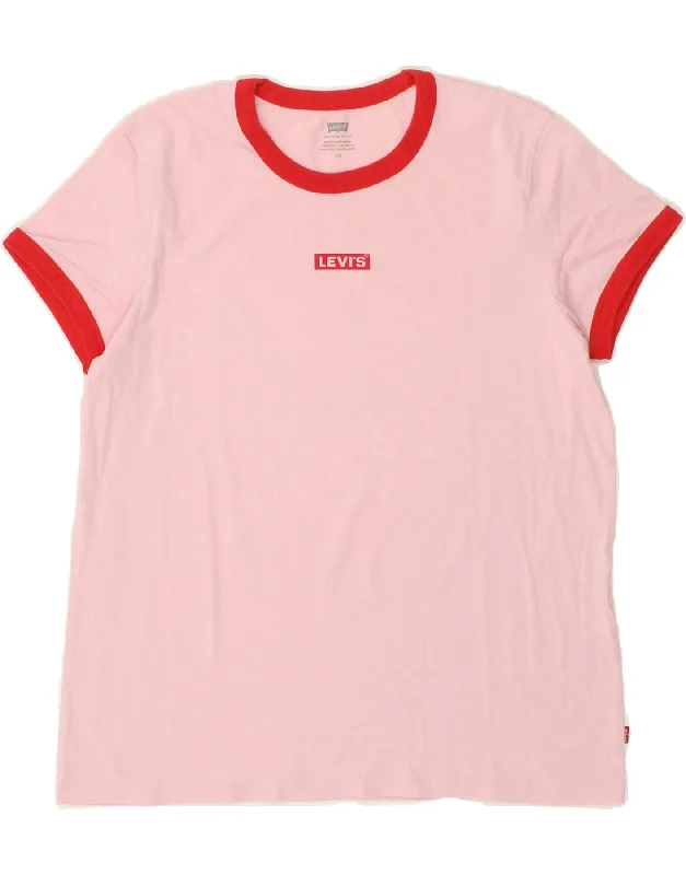 LEVI'S Womens T-Shirt Top UK 16 Large Pink Cotton Sequined Glittery Shiny