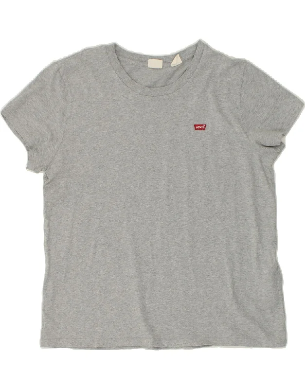 LEVI'S Womens T-Shirt Top UK 18 XL Grey Cotton Graphic Embroidered Appliqued