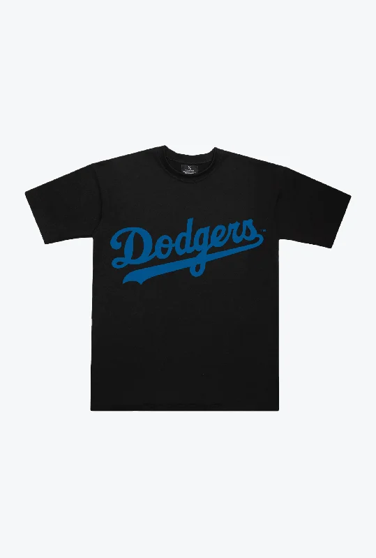 Los Angeles Dodgers Heavyweight T-Shirt - Black Hooded Caped Shawl Collar