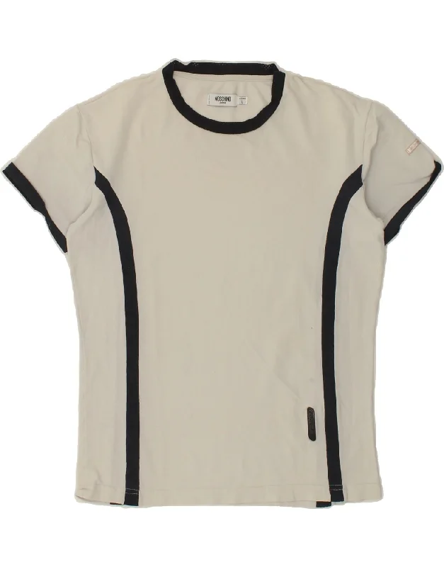 MOSCHINO Womens T-Shirt Top UK 16 Large White Colourblock Cotton Fleece Fabric Down Fabric Feather Fabric