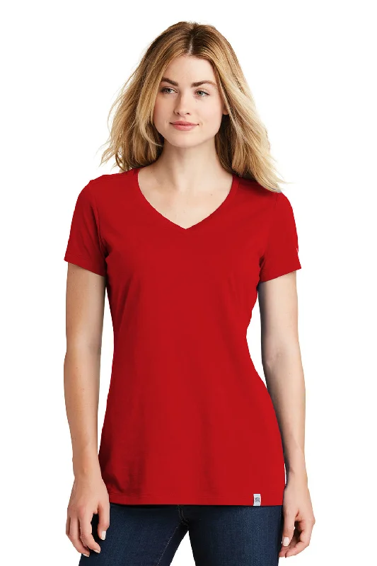 New Era Womens Heritage Short Sleeve V-Neck T-Shirt - Scarlet Red Terry Blend Velvet Blend Canvas Blend