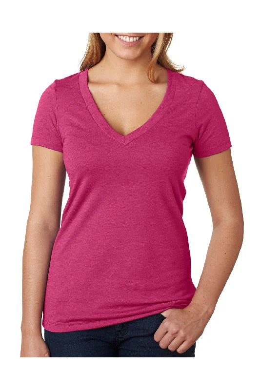 Next Level Womens CVC Jersey Short Sleeve V-Neck T-Shirt - Raspberry Pink - Closeout Layered Multi-layer Single Layer