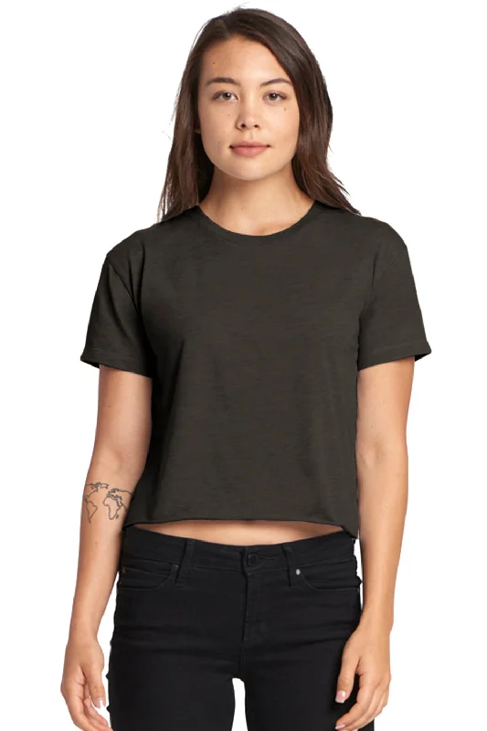 Next Level Womens Festival Cali Crop Short Sleeve Crewneck T-Shirt - Charcoal Grey Basic T-Shirt Crew Neck Short Sleeve