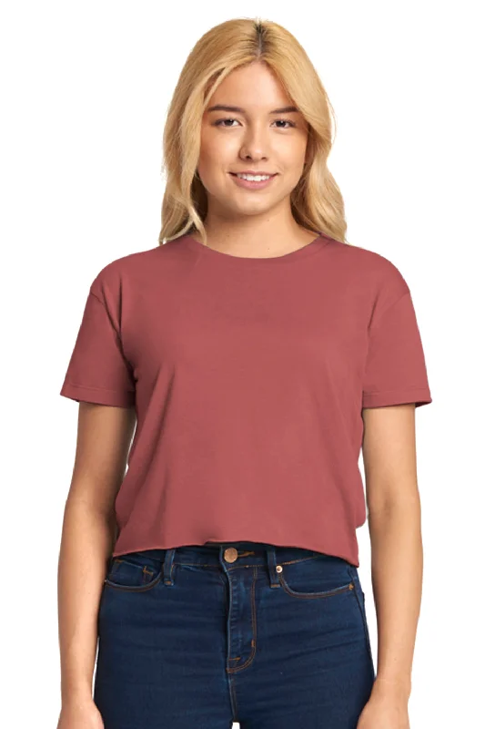 Next Level Womens Festival Cali Crop Short Sleeve Crewneck T-Shirt - Smoked Paprika Red Nylon Fabric Polyester Fabric Spandex Fabric