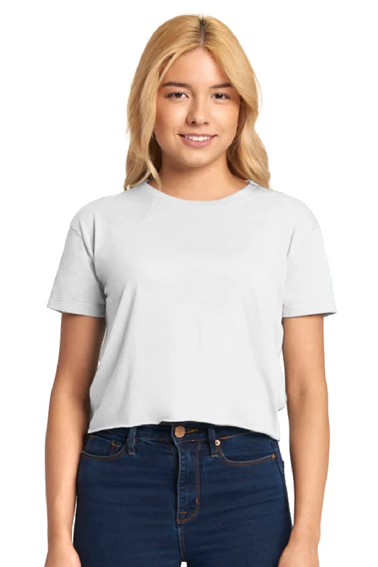 Next Level Womens Festival Cali Crop Short Sleeve Crewneck T-Shirt - White Notch Collar Peter Pan Collar Cowl Neck