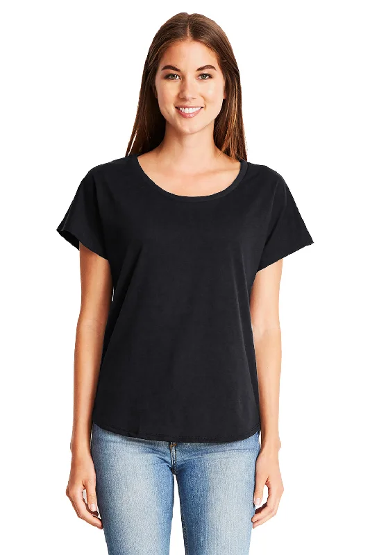 Next Level Womens Ideal Dolman Short Sleeve Crewneck T-Shirt - Black Boxy Fit Fitted Loose