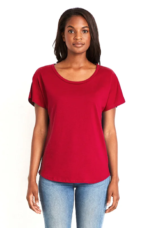 Next Level Womens Ideal Dolman Short Sleeve Crewneck T-Shirt - Red - Closeout Ribbed Striped Patterned