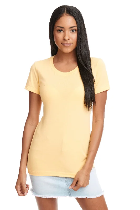 Next Level Womens Ideal Jersey Short Sleeve Crewneck T-Shirt - Banana Cream Yellow Solid Color Striped Floral