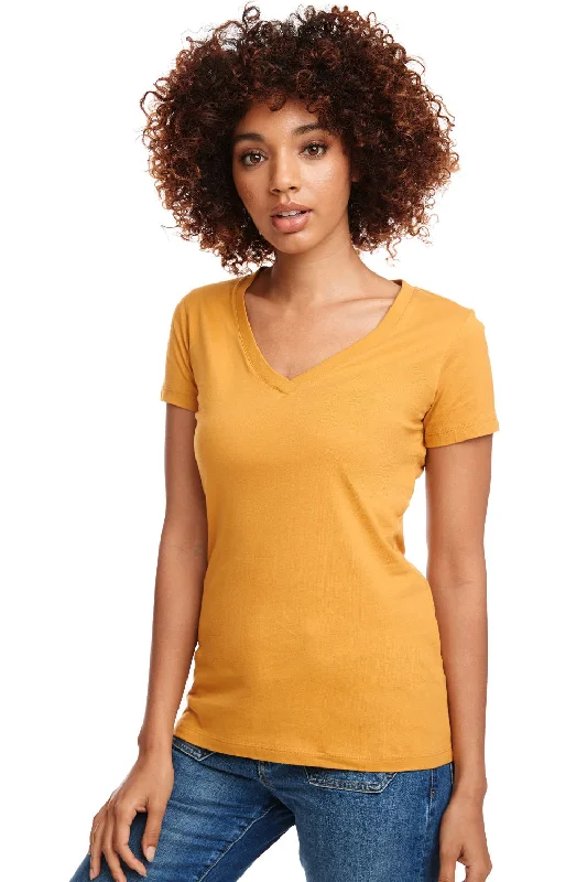 Next Level Womens Ideal Jersey Short Sleeve V-Neck T-Shirt - Antique Gold Mesh Canvas Denim