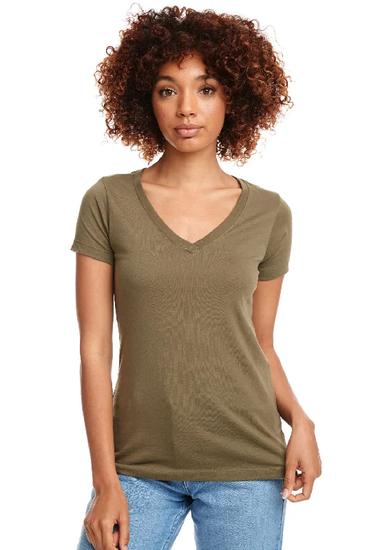 Next Level Womens Ideal Jersey Short Sleeve V-Neck T-Shirt - Military Green Anti-Pilling Machine Wash Handmade
