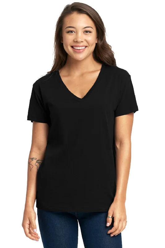 Next Level Womens Relaxed Short Sleeve V-Neck T-Shirt - Black Elasticated Padded Insulated