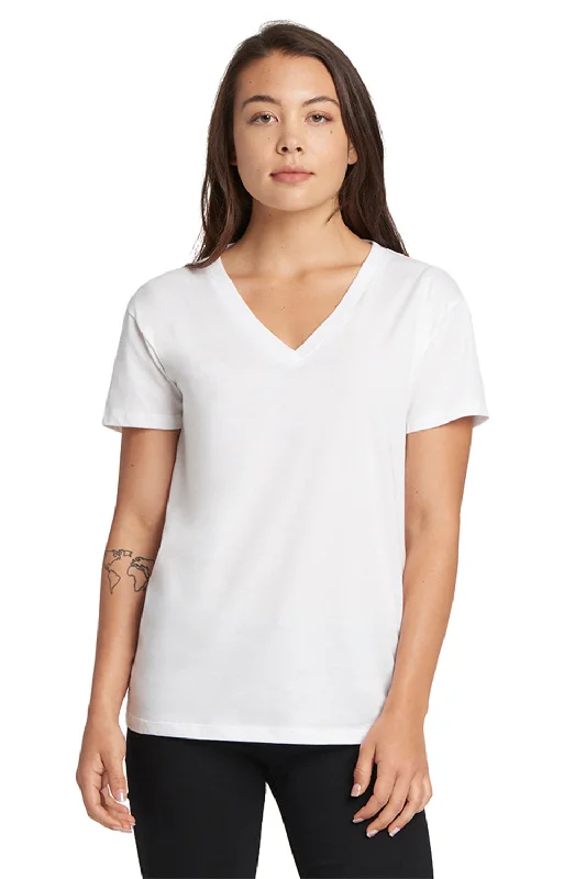 Next Level Womens Relaxed Short Sleeve V-Neck T-Shirt - White Modern Contemporary Chic