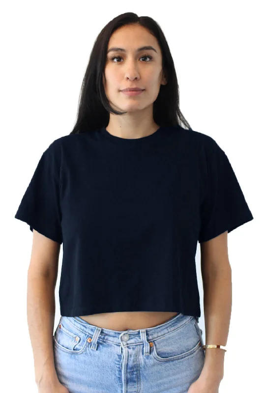 Next Level Womens Ideal Crop Short Sleeve Crewneck T-Shirt - Midnight Navy Blue Layered Multi-layer Single Layer