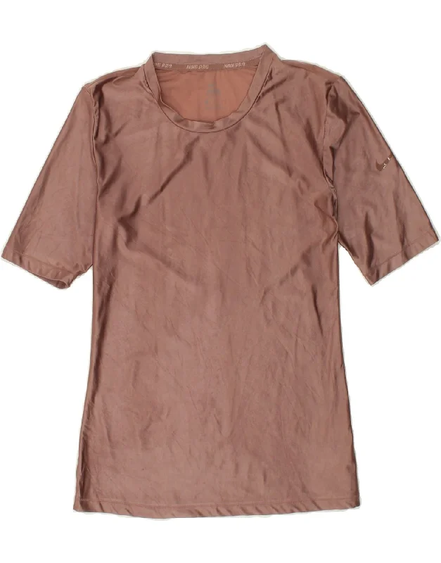 NIKE Womens T-Shirt Top UK 14 Large Brown Lycra Print Jacquard Patchwork