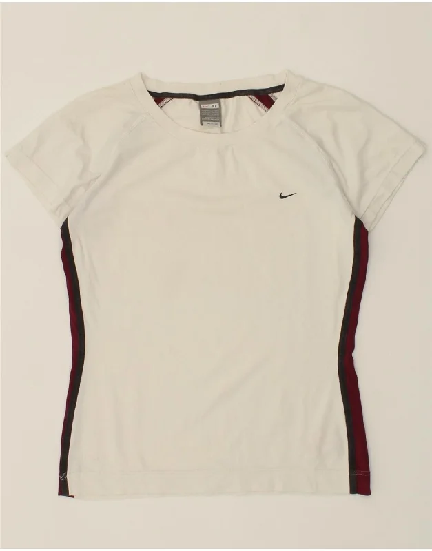 NIKE Womens T-Shirt Top UK 16/18 XL White Colourblock Cotton Ribbed Striped Patterned