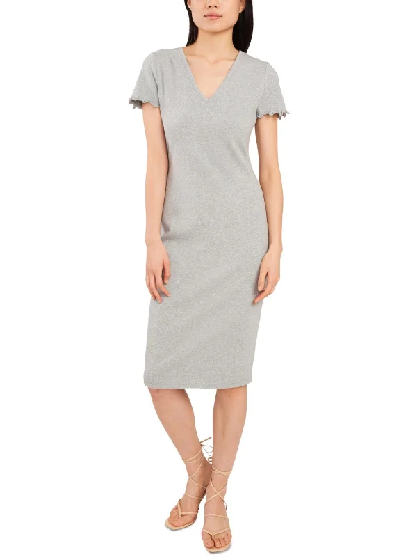 Nora Womens Ruffled Hem Midi T-Shirt Dress Chenille Blend Fleece Blend Nylon Blend