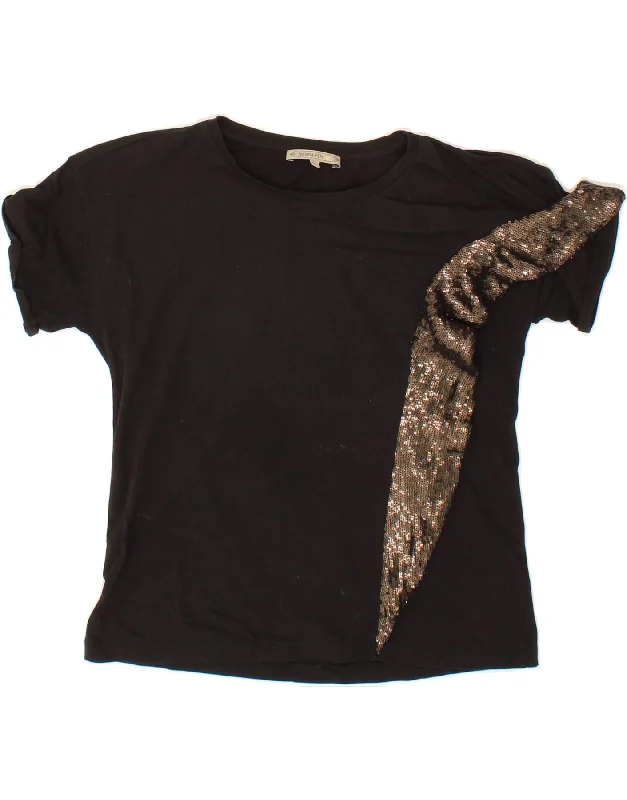 PATRIZIA PEPE Womens T-Shirt Top US 0 XS Black Cotton Collared T-Shirt Boat Neck A-Line
