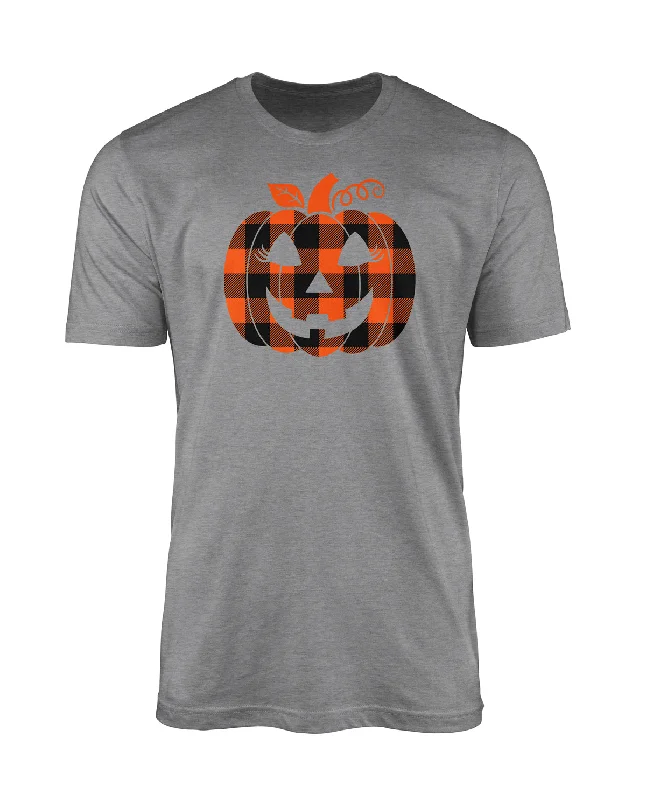 Missy Plaid Pumpkin Short Sleeve T-Shirt Chenille Blend Fleece Blend Nylon Blend