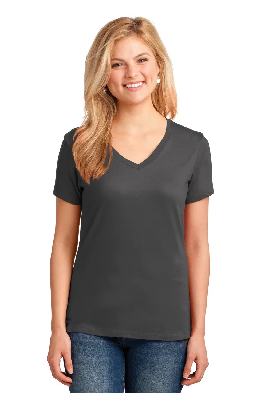 Port & Company Womens Core Short Sleeve V-Neck T-Shirt - Charcoal Grey Solid Color Striped Floral