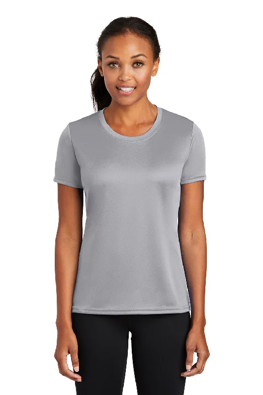 Port & Company Womens Dry Zone Performance Moisture Wicking Short Sleeve Crewneck T-Shirt - Silver Grey Rayon Velvet Corduroy