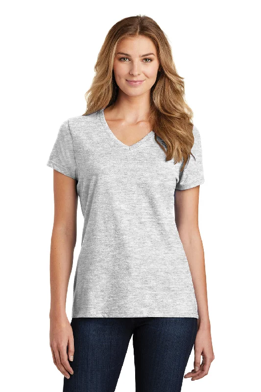 Port & Company Womens Fan Favorite Short Sleeve V-Neck T-Shirt - Ash Grey - Closeout Cashmere Blend Cotton Blend Poly Blend