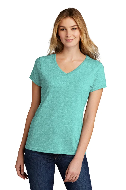 Port & Company Womens Short Sleeve V-Neck T-Shirt - Heather Vivid Teal Green Knit Fabric Woven Fabric Fleece Fabric