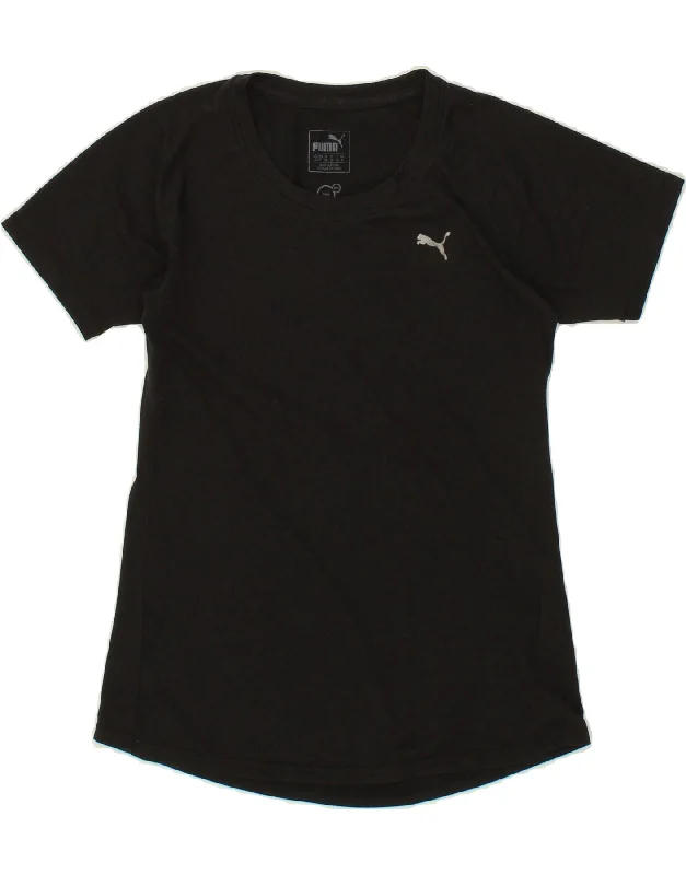 PUMA Womens T-Shirt Top UK 8 Small Black Real Fur Shearling Chenille