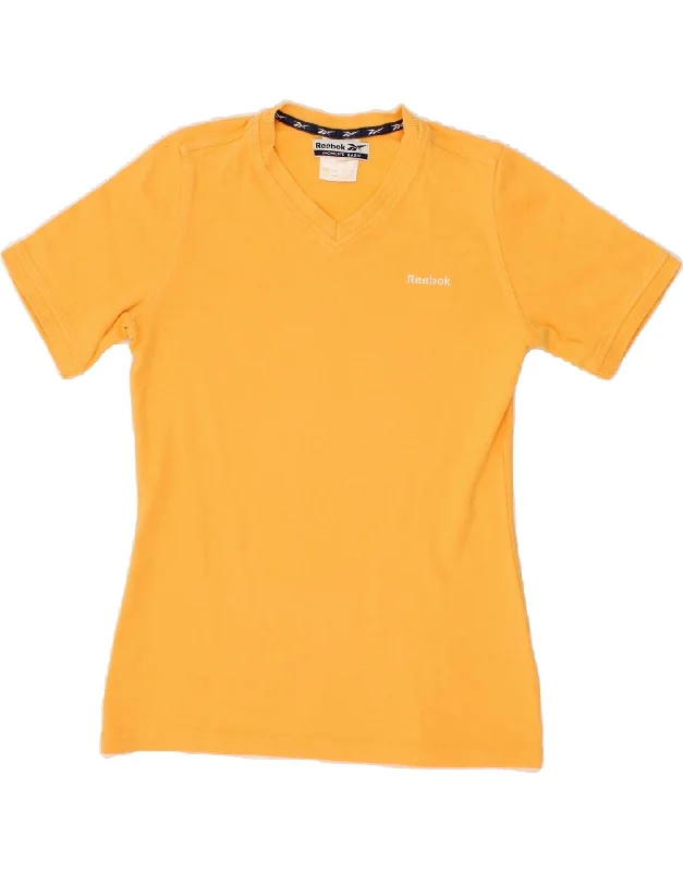 REEBOK Womens T-Shirt Top UK 12 Medium Yellow Cotton Terry Blend Velvet Blend Canvas Blend