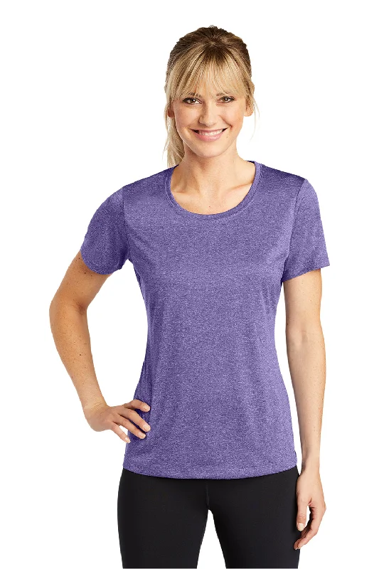 Sport-Tek Womens Contender Heather Moisture Wicking Short Sleeve Crewneck T-Shirt - Heather Purple Asymmetrical Pockets Print