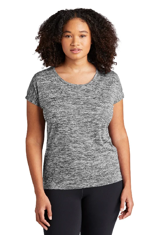 Sport-Tek Womens Electric Heather Moisture Wicking Short Sleeve Crewneck T-Shirt - Black Electric Fitted T-Shirt Seamless Stretchy