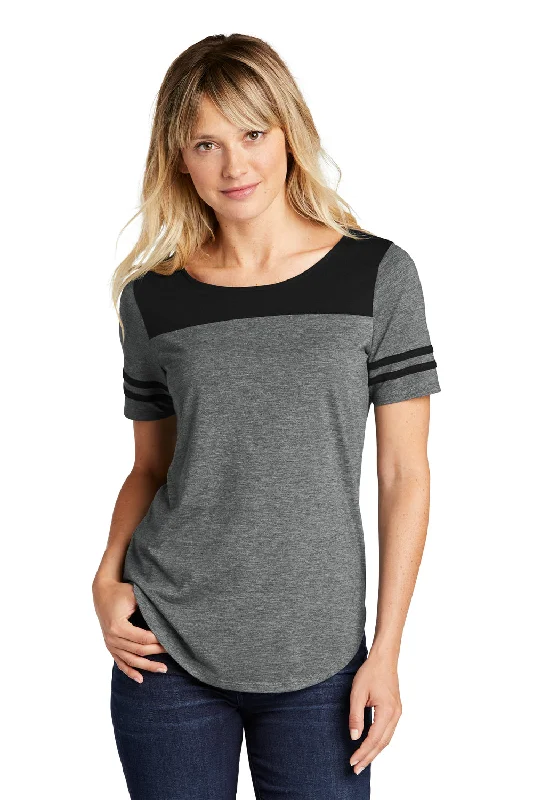 Sport-Tek Womens Fan Moisture Wicking Short Sleeve Crewneck T-Shirt - Heather Dark Grey/Black Sequined Glittery Shiny