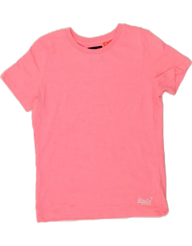 SUPERDRY Womens T-Shirt Top UK 10 Small Pink Front Pockets Side Pockets Patch Pockets