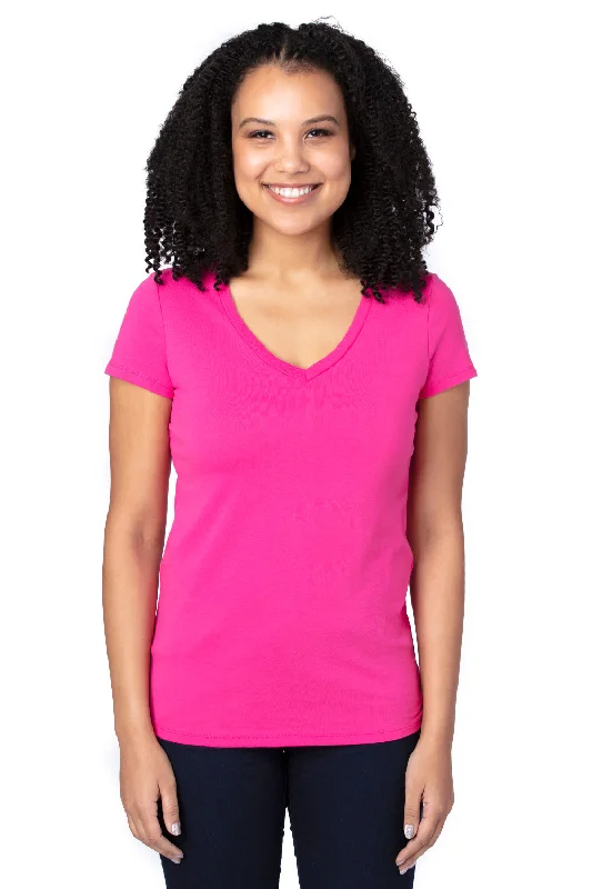 Threadfast Apparel Womens Ultimate Short Sleeve V-Neck T-Shirt - Hot Pink Notch Collar Peter Pan Collar Cowl Neck