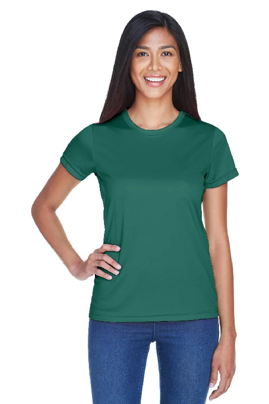 UltraClub Womens Cool & Dry Performance Moisture Wicking Short Sleeve Crewneck T-Shirt - Forest Green Polka Dot Checkered Tartan