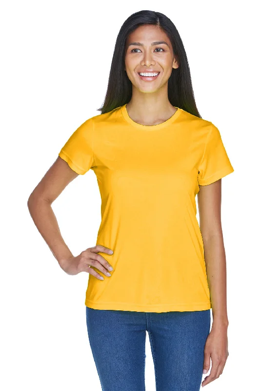 UltraClub Womens Cool & Dry Performance Moisture Wicking Short Sleeve Crewneck T-Shirt - Gold Denim Fabric Leather Fabric Suede Fabric