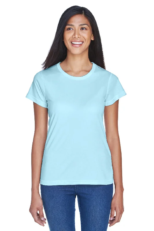 UltraClub Womens Cool & Dry Performance Moisture Wicking Short Sleeve Crewneck T-Shirt - Ice Blue Mesh Blend Leather Blend Suede Blend