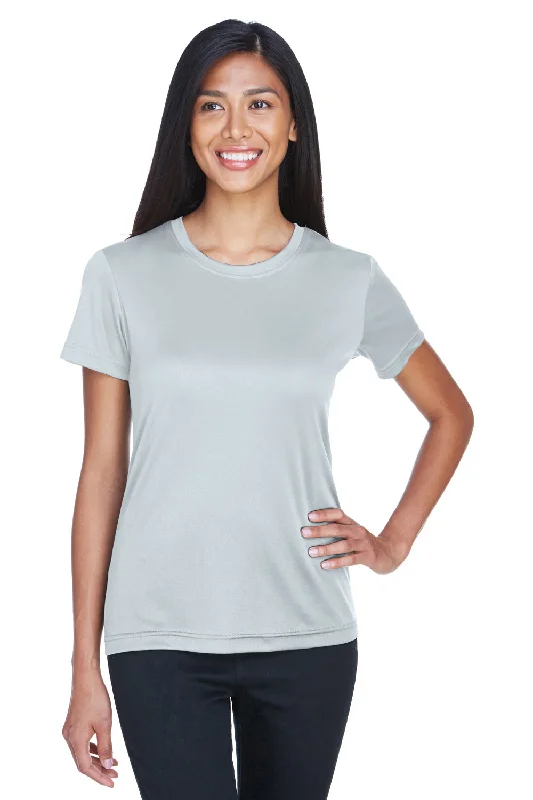UltraClub Womens Cool & Dry Performance Moisture Wicking Short Sleeve Crewneck T-Shirt - Grey Beaded Sequined Faux Fur