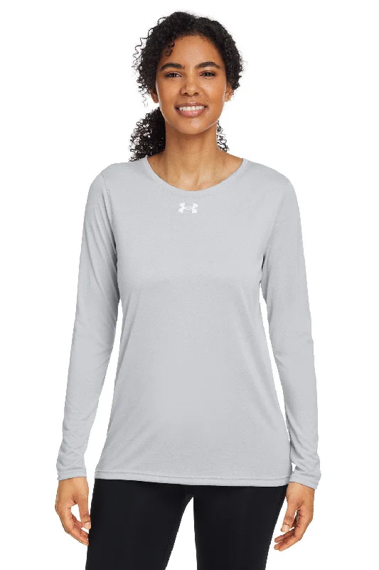 Under Armour Womens Team Tech Moisture Wicking Long Sleeve Crewneck T-Shirt - Mod Grey Sequined Glittery Shiny