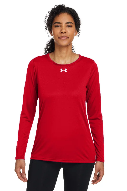 Under Armour Womens Team Tech Moisture Wicking Long Sleeve Crewneck T-Shirt - Red Chenille Fabric Brocade Fabric Lace Fabric