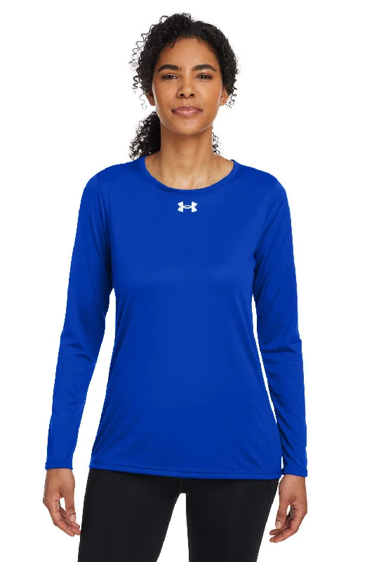 Under Armour Womens Team Tech Moisture Wicking Long Sleeve Crewneck T-Shirt - Royal Blue Faux Fur Fabric Real Fur Fabric Shearling Fabric
