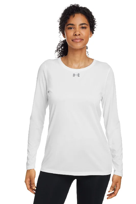 Under Armour Womens Team Tech Moisture Wicking Long Sleeve Crewneck T-Shirt - White Zippered Front Buttoned Front Snap Front