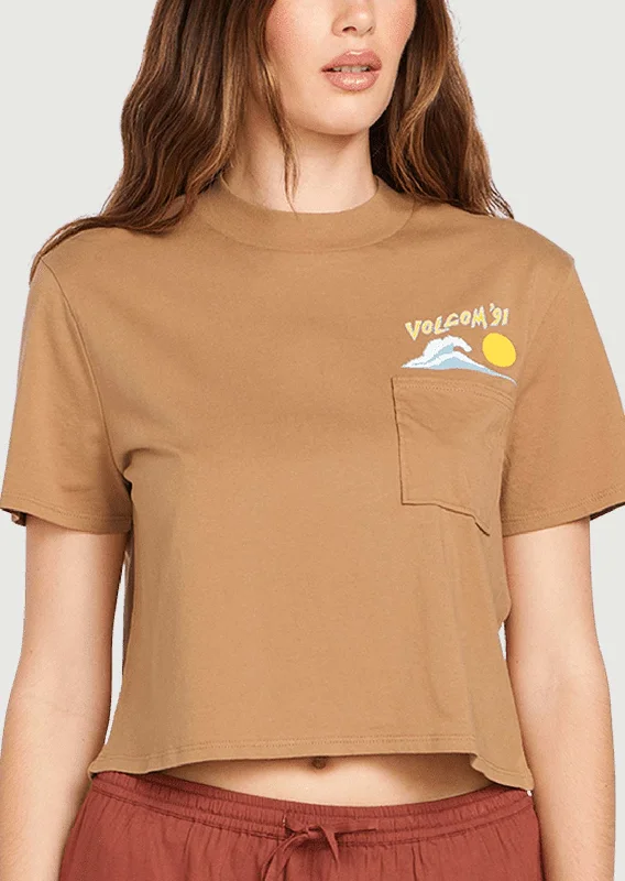 Volcom Women's Pocket Dial T-Shirt Zippered Front Buttoned Front Snap Front