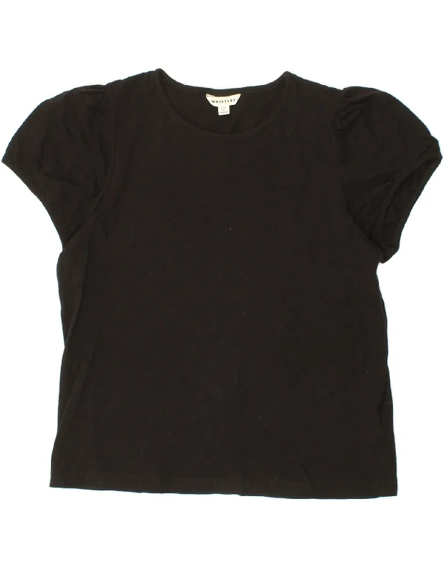 WHISTLES Womens T-Shirt Top UK 14 Medium Black Cotton Welt Pockets Slit Pockets