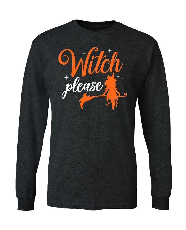Missy Witch Please Long Sleeve T-Shirt Solid Print Embellished